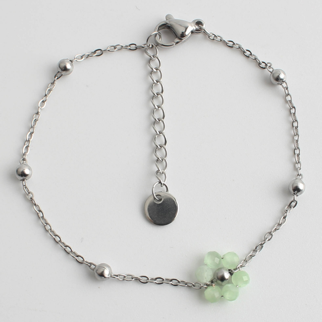 GREEN flower Bracelet SILVER - stainless steel