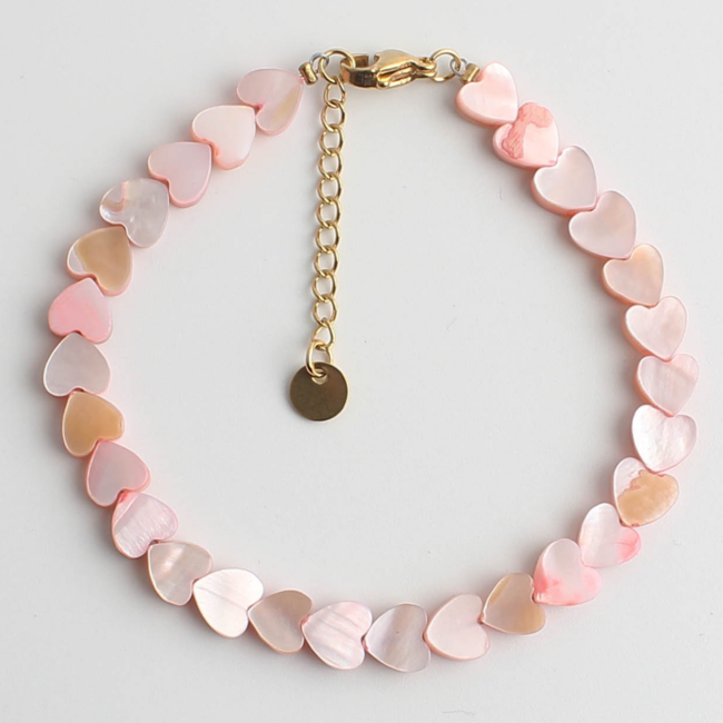 'Heart to heart' BRACELET Pastel pink - Acier Inoxydable