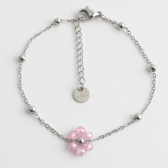 Bracciale fiore ROSA ARGENTO - acciaio inossidabile