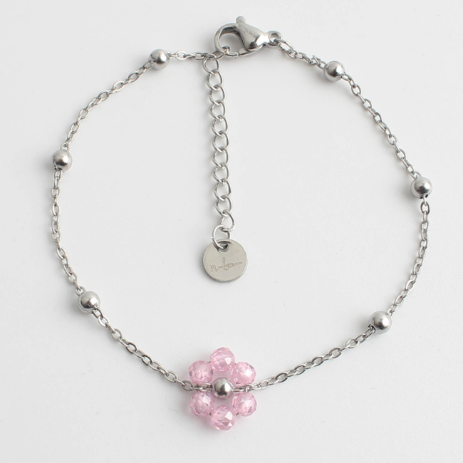 Bracelet fleur ROSE ARGENT - acier inoxydable