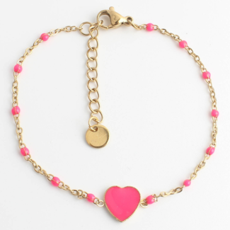 Bracelet coeur rose - acier inoxydable