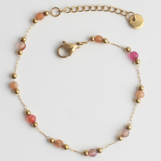 'Sophia' BRACELET natural ORANGE & PINK stones - stainelss steel