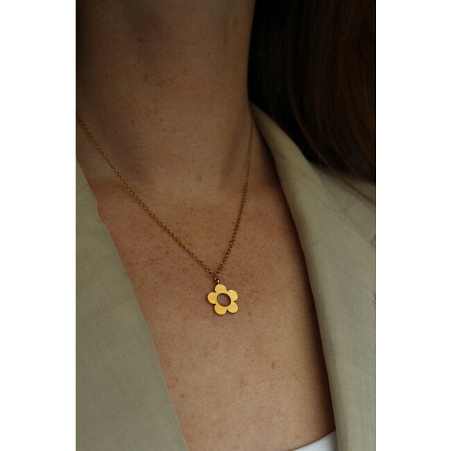 Collier belle fleur or - acier inoxydable