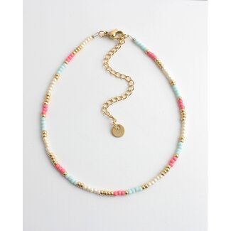 'Catalina' anklet  pink, blue & pearl - stainless steel