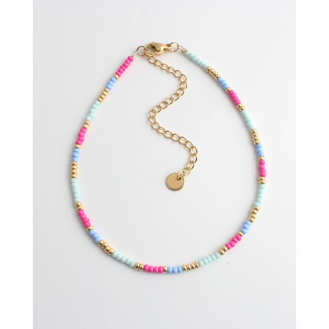 'Catalina' anklet  pink & blue - stainless steel