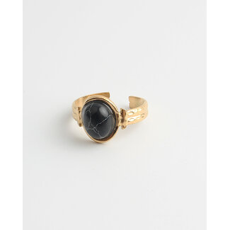 'Megane' Black Natural Stone ring - stainless steel (verstelbaar)