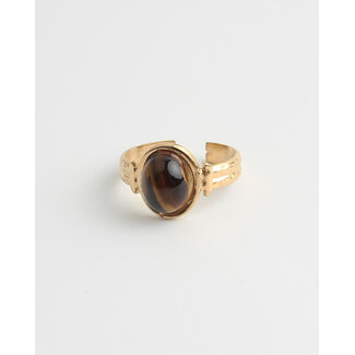'Megane' Brown Natural Stone ring - stainless steel (adjustable)