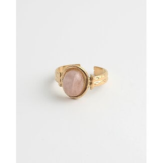 'Megane' Rose quartz Natural Stone ring - stainless steel (verstelbaar)