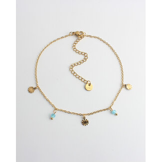 'Chersonissos' Bracelet de cheville Bleu & Or - acier inoxydable