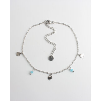 'Chersonissos' Bracelet de cheville Bleu & Argent - acier inoxydable