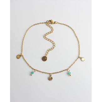 'Chersonissos' Bracelet de cheville Turquoise & Or - acier inoxydable