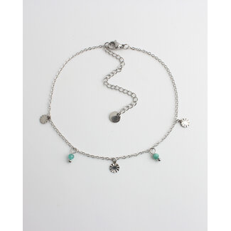 'Chersonissos' Bracelet de cheville Turquoise & Argent - acier inoxydable