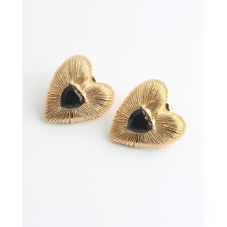 Boucles d'oreilles 'Coeur noir' or - acier inoxydable