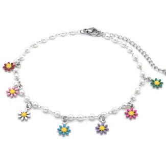 'Pearls & flowers' Tobillera PLATA - Acero inoxidable