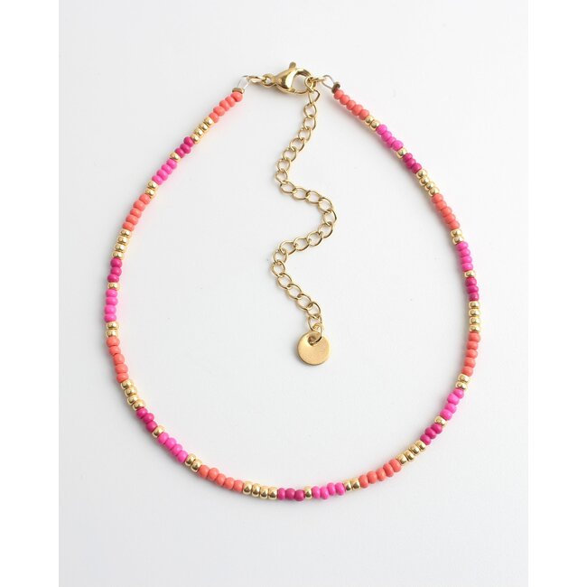 'Catalina' anklet  pink & orange - stainless steel