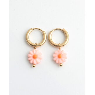 Boucles d'Oreilles Fleur Marguerite rose Or - Acier Inoxydable