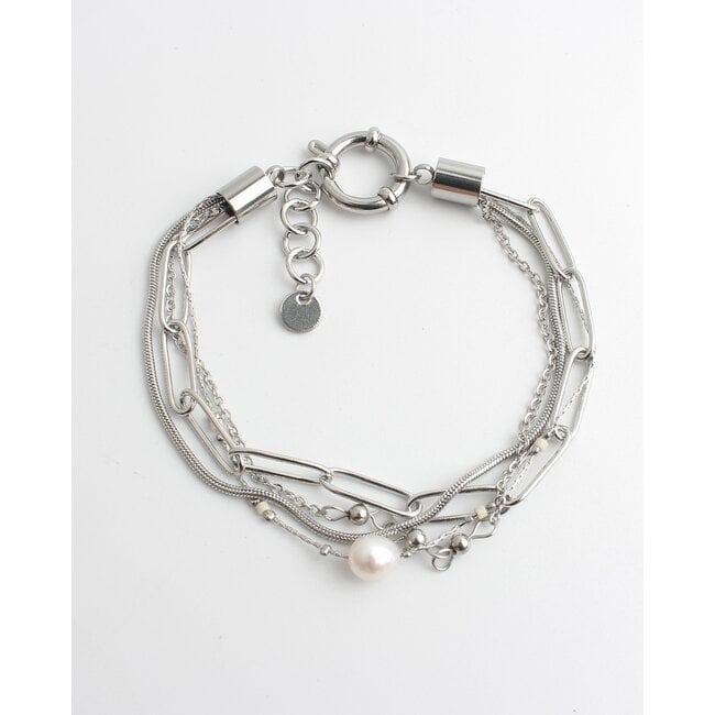 Bracciale a 4 strati "Eloise" Argento perla - acciaio inossidabile