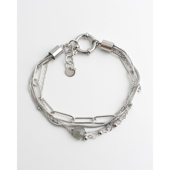 Bracelet 4 rangs 'Eloise' Argent Labradorite Pierre Naturelle - acier inoxydable