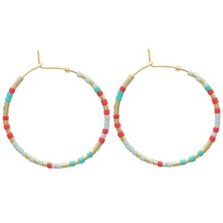 'Maui' boucles d'oreilles BLEUES & ROUGES perles - Acier Inoxydable