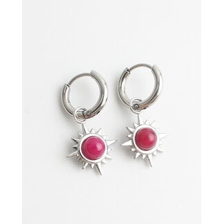 'Super pink sun' oorbellen ZILVER - Stainless steel