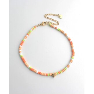 'Colorful star' Anklet orange & green - Stainless steel