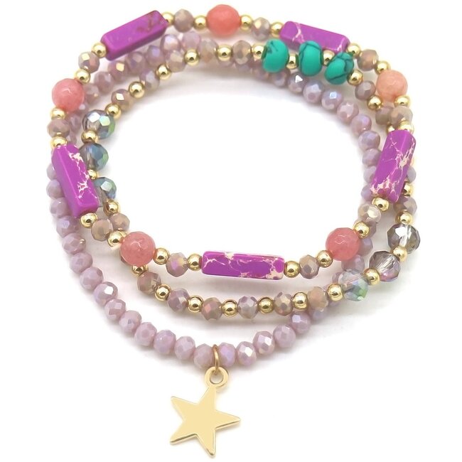 Ensemble de bracelets 'Faya' (3 pièces) VIOLET - Acier inoxydable