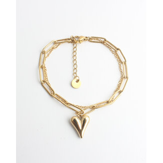 'Chunky heart' bracelet GOLD - Stainless steel