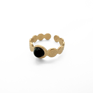 'Noe' ring GOLD black stone - stainless steel (verstelbaar)