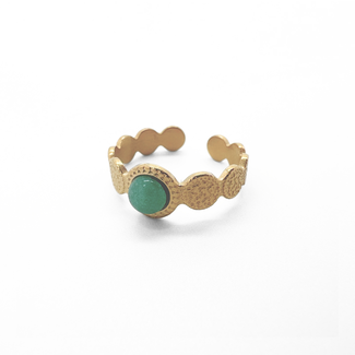 'Noé' ring green stone - stainless steel (adjustable)