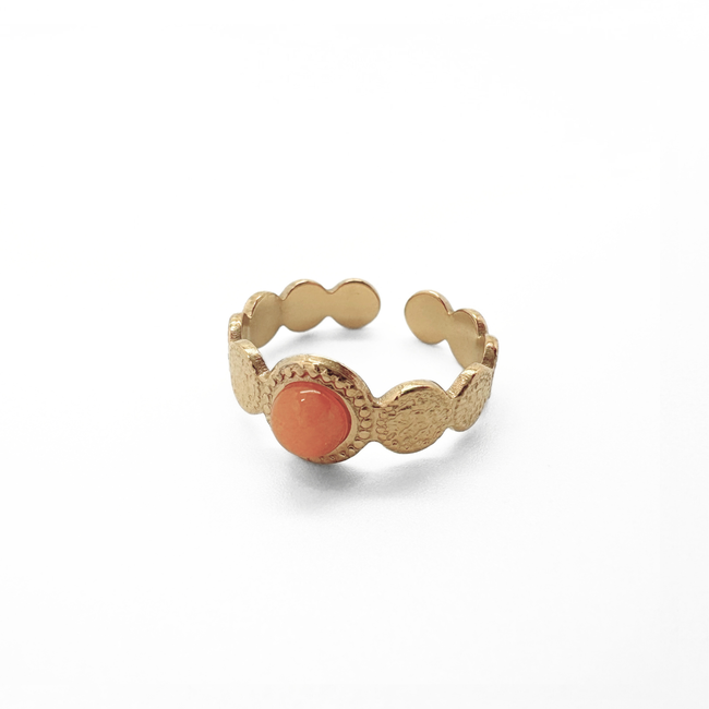 'Noé' ring orange stone - stainless steel (verstelbaar)