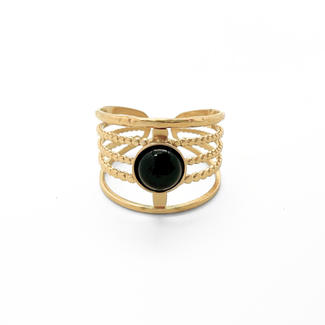 'JENNY' BLACK STONE RING - STAINLESS STEEL (ADJUSTABLE)