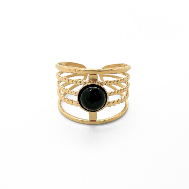 Jenny 'Black Stone Ring - Acciaio inossidabile (Verstelbaar)