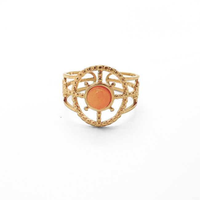 Anello solare in pietra arancione - acciaio inossidabile (regolabile)