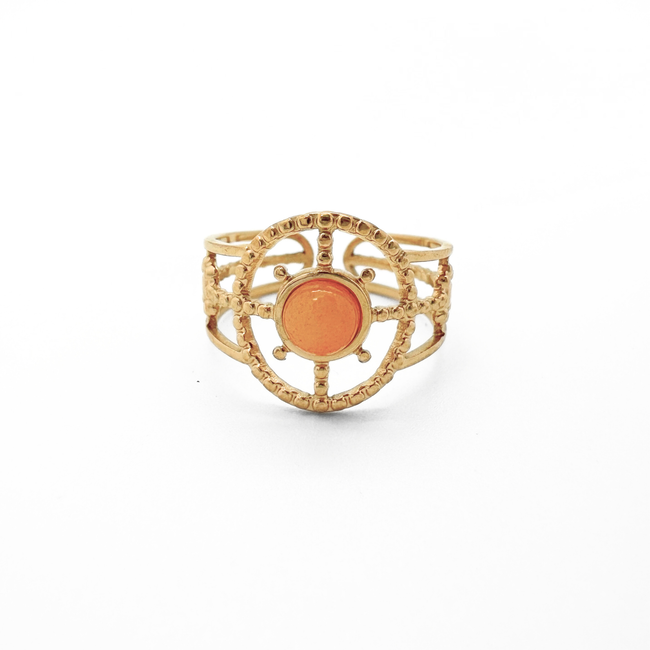 Bague soleil pierre orange - acier inoxydable (ajustable)