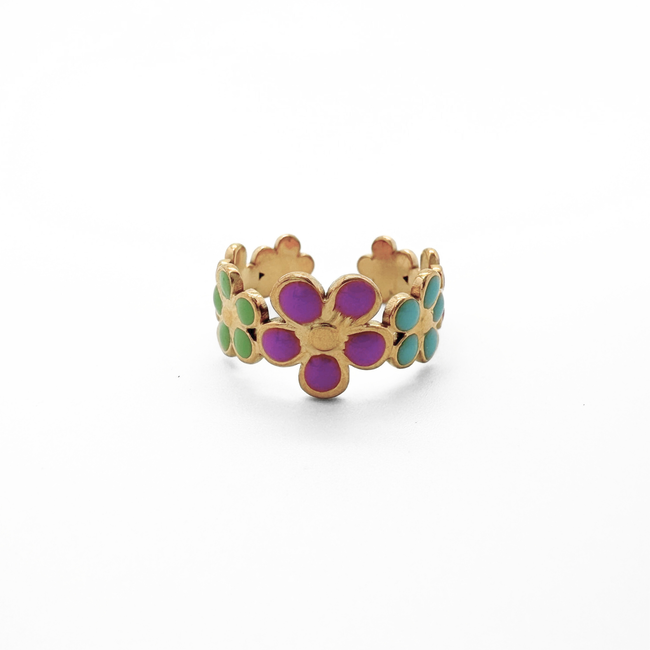 Bague marguerite multicolore - acier inoxydable (réglable)