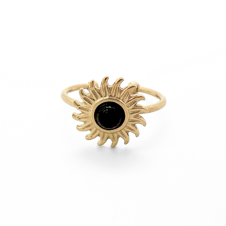 Bague Sunshine Pierre naturelle noire - acier inoxydable (réglable)