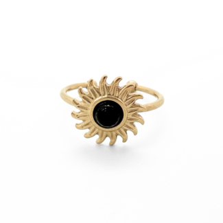 Sunshine ring Black natural stone - stainless steel (verstelbaar)