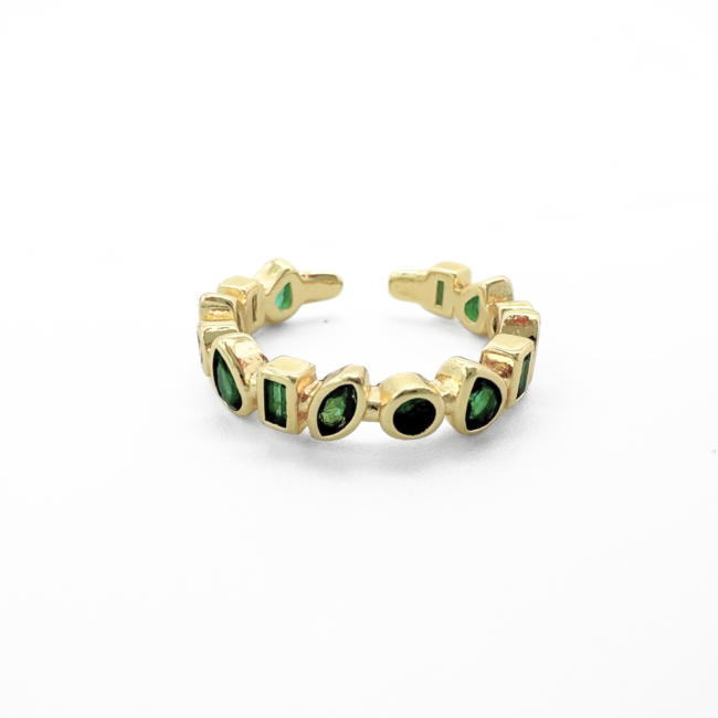 Bague 'Mona' Vert - Plaqué Or (réglable)