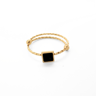 'Lina' Ring Schwarz & Gold - Edelstahl (verstellbar)