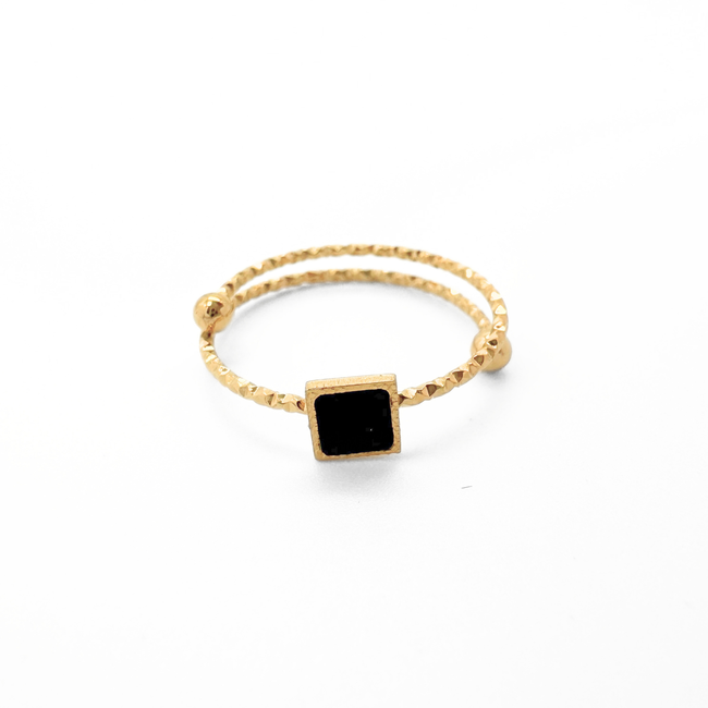 'Lina' Ring Black & Gold - Stainless steel (adjustable)