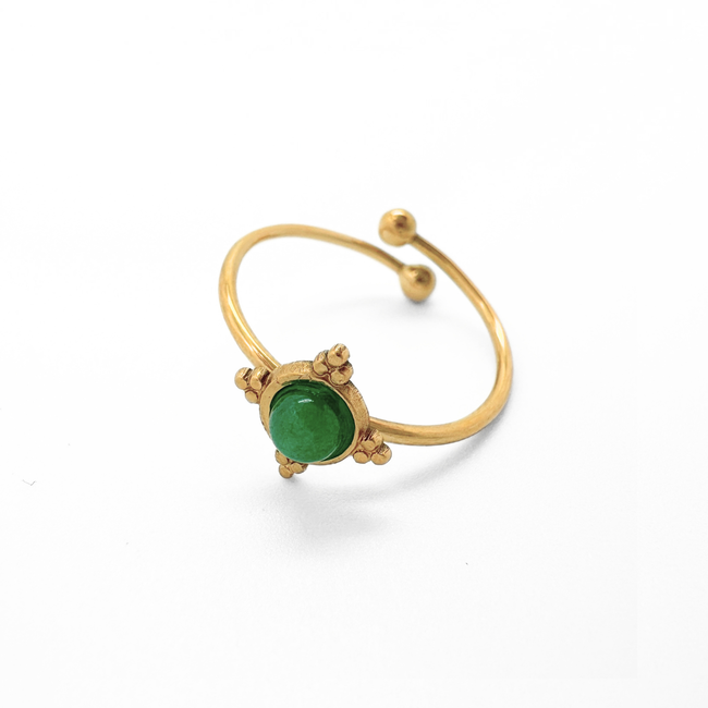 Anello in pietra  verde minimalista - acciaio inossidabile (regolabile)