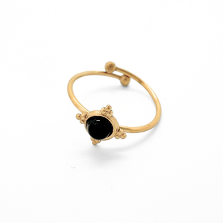 Anello di pietra  nera minimalista - acciaio inossidabile (regolabile)