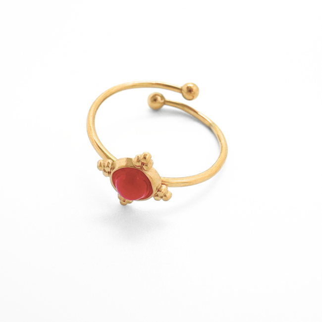 Bague minimaliste petite pierre  rose - acier inoxydable (ajustable)