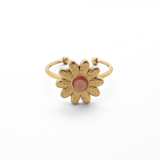 Anello di pietra naturale oro Daisy 'Rhodonite' - acciaio inossidabile