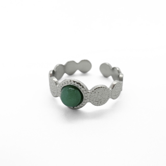 'Noé' ring silver green stone - stainless steel (adjustable)