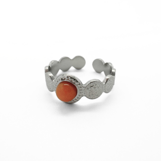 Anillo 'Noé' plata piedra naranja - acero inoxidable (ajustable)