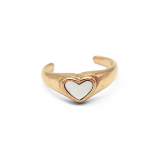 White Pearl Heart Ring Gold - Edelstahl (verstellbar)