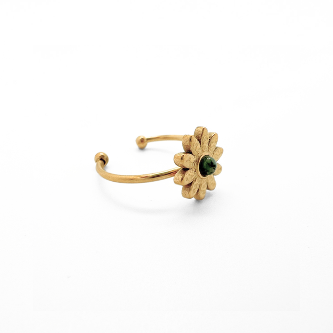 Gold Natural Stone Ring Daisy 'Turquoise' - Stainless steel