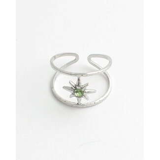 Anillo 'Green Star' PLATA - Acero inoxidable (ajustable)