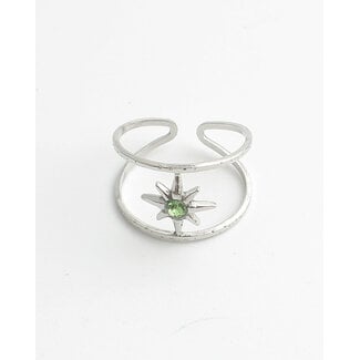 'Green star' ring ZILVER - Stainless steel (verstelbaar)